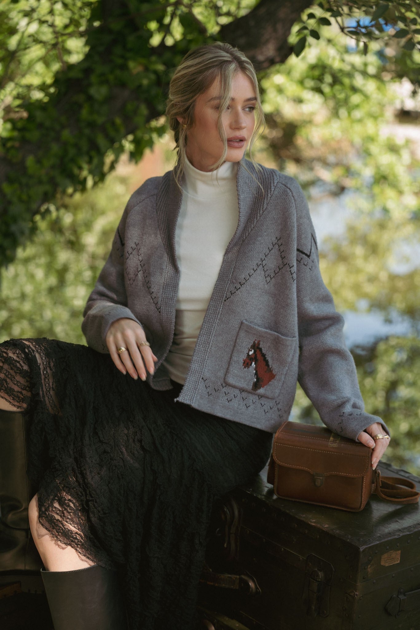 Dark Grey Horse Cardigan