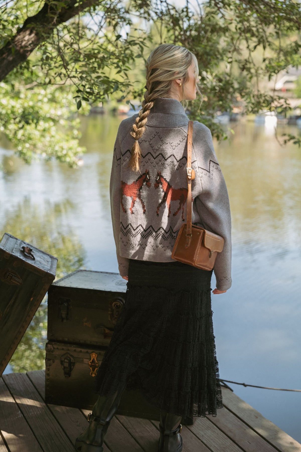 Dark Grey Horse Cardigan