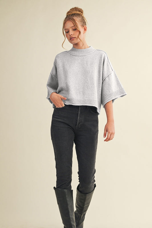 Short Sleeve Heather Grey Sweater