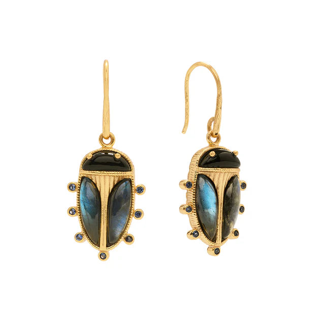 Petite Drop Earrings Blue Labradorite/Black Agate