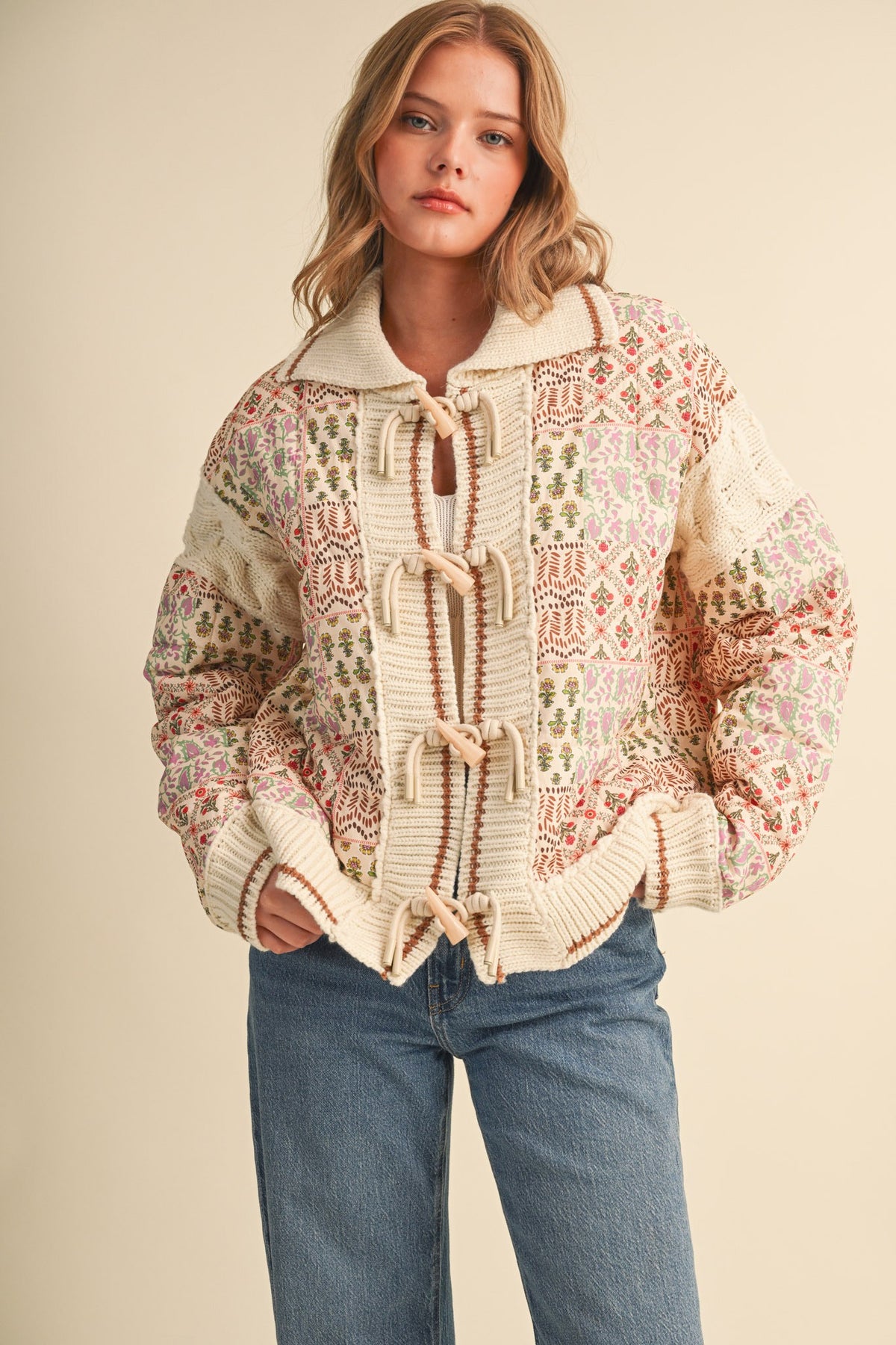 Embroidered Boxy Jacket Warm Sand Floral