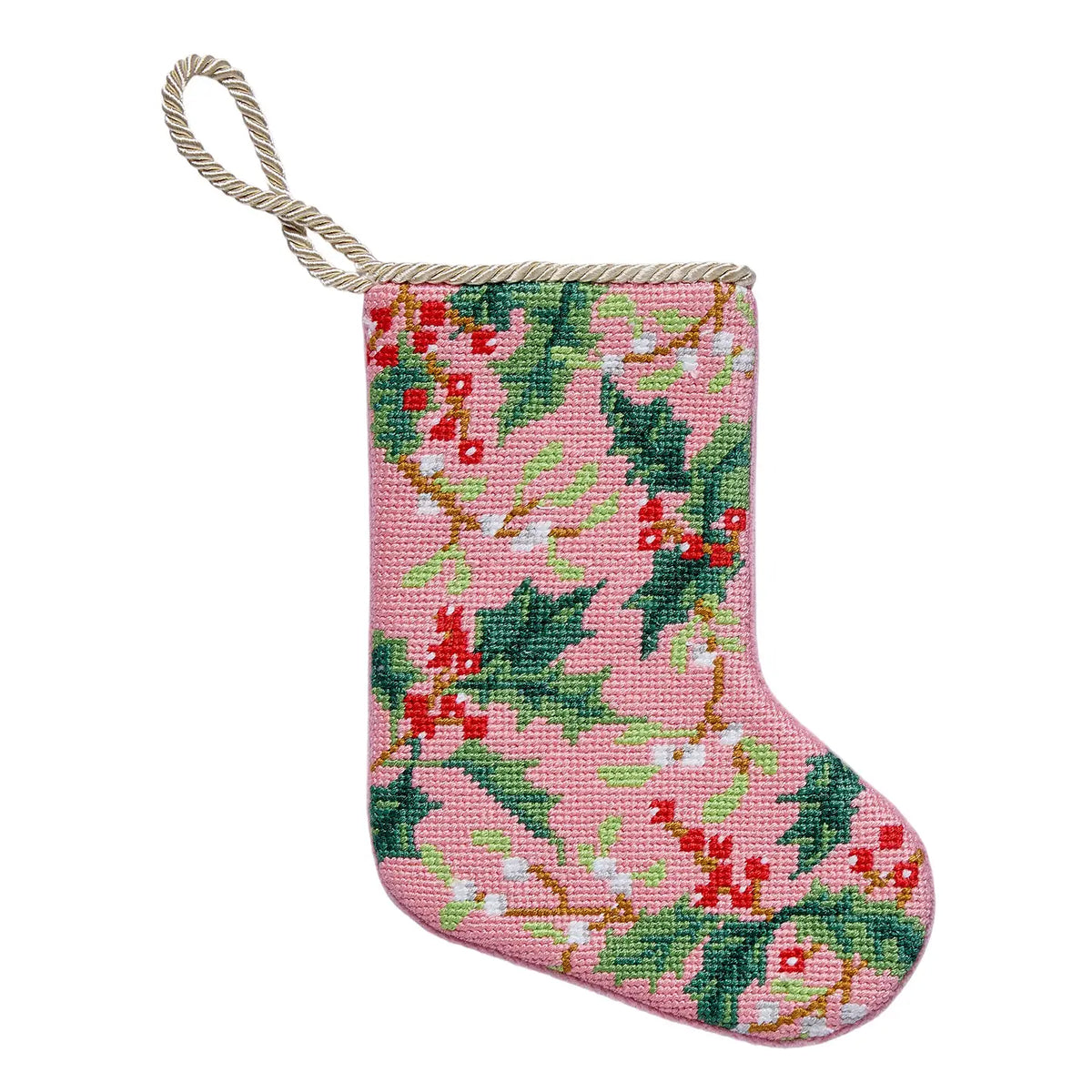 Holly Embroidered Mini Stocking