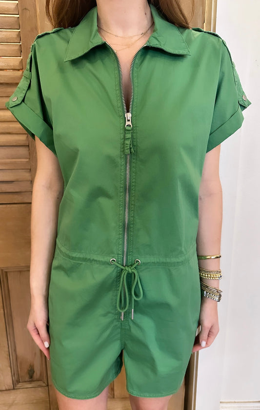 Meg Short Sleeve Zip Front Romper Avocado