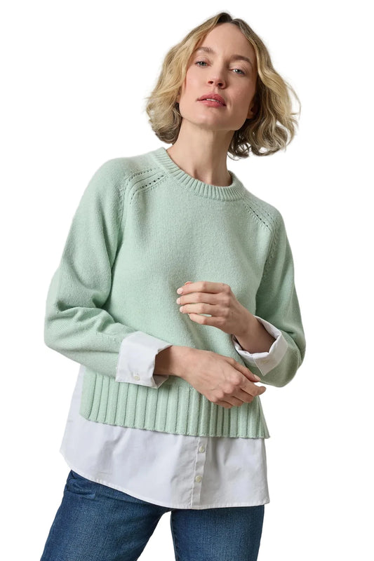 Mixed Media Crewneck Sweater Winter Mint