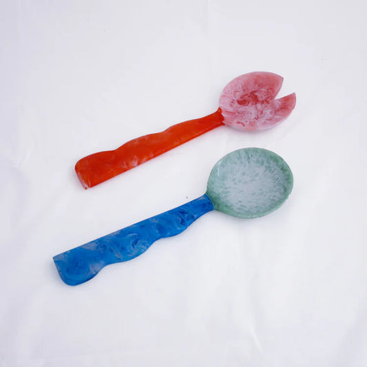 Vida Resin Salad Servers Orange & Blue