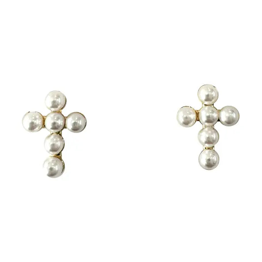 Mini Pearl Cross Stud