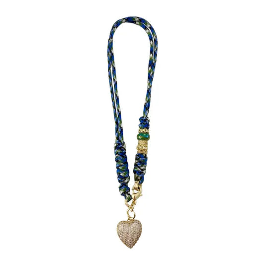 Johnny Dark Blue Rope Necklace with Cz Heart Charm