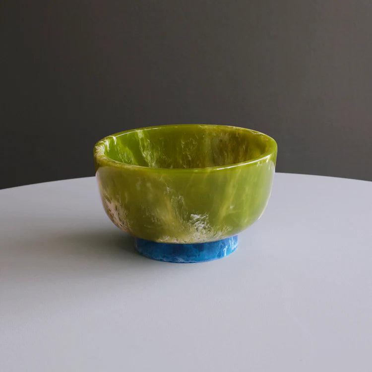 Resin Rio Small Round Bowl w/ Base Green & Blue