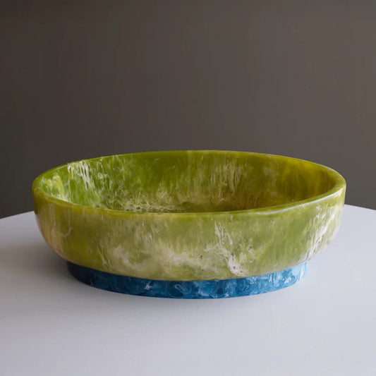 Resin Rio Large Oval Bowl w/ Base Green & Blue