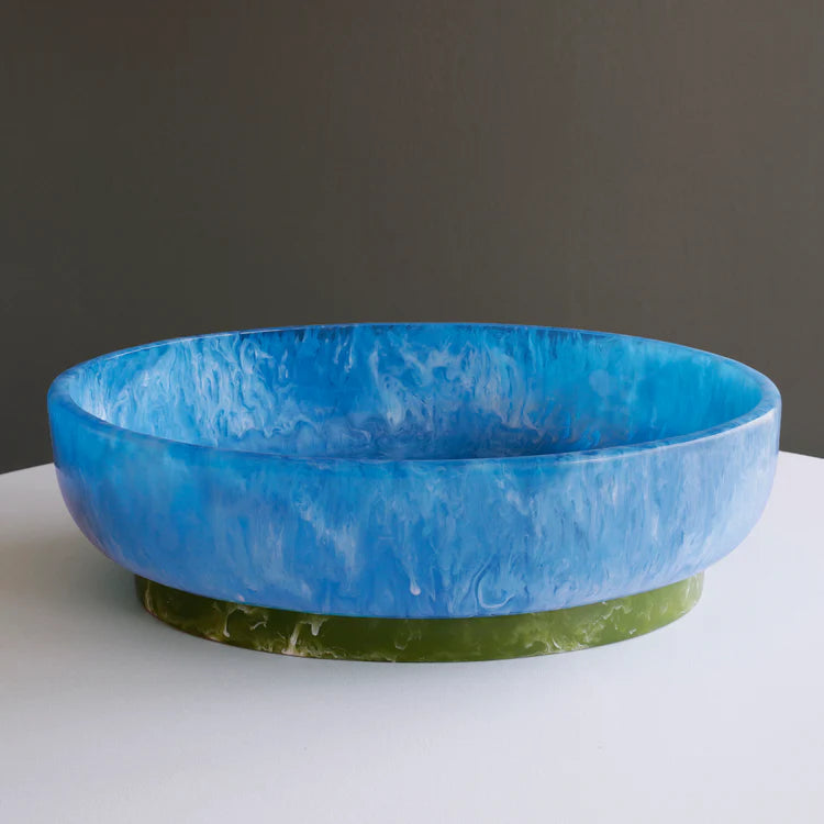Resin Rio Large Oval Bowl w/ Base Blue & Green