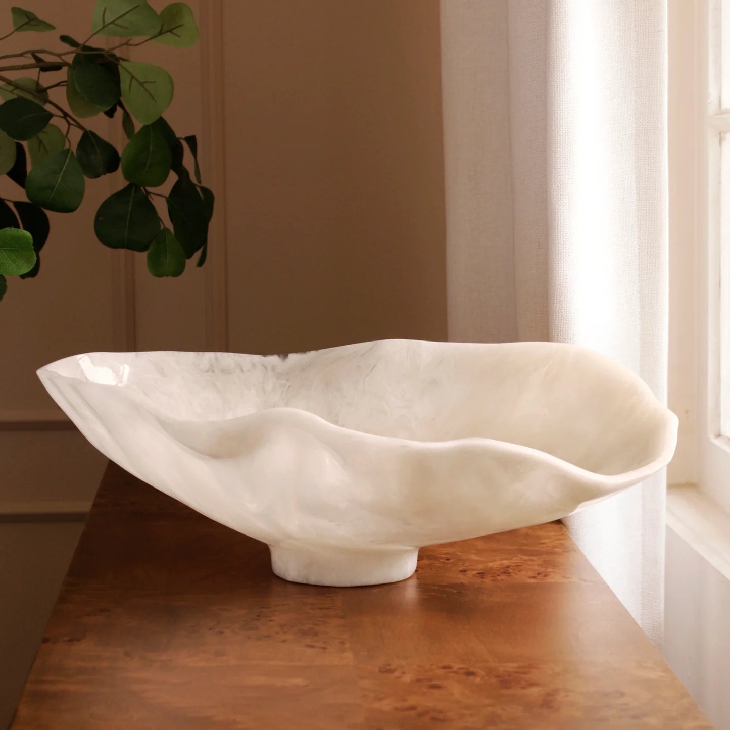 Resin Alabaster Large Oval Bowl White Swirl
