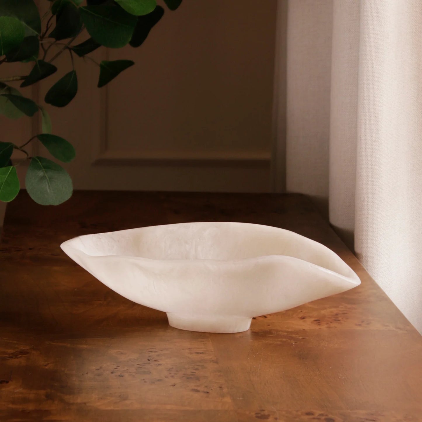 Resin Alabaster Small Oval Bowl White Swirl