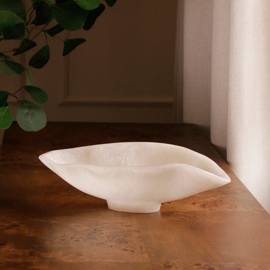 Resin Alabaster Small Oval Bowl White Swirl
