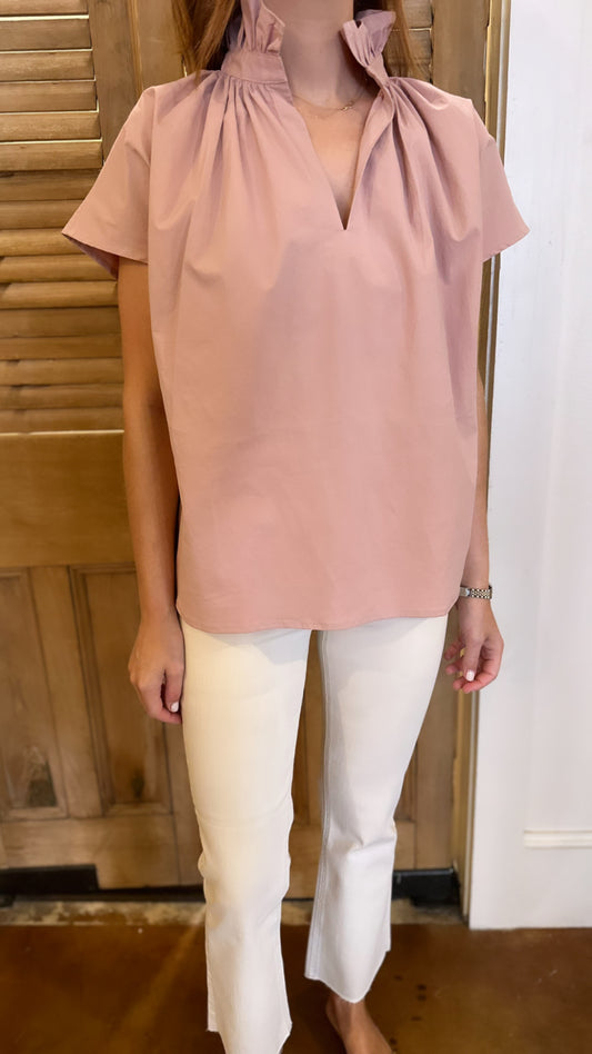 Vicki Short Sleeve Top Pink Poplin