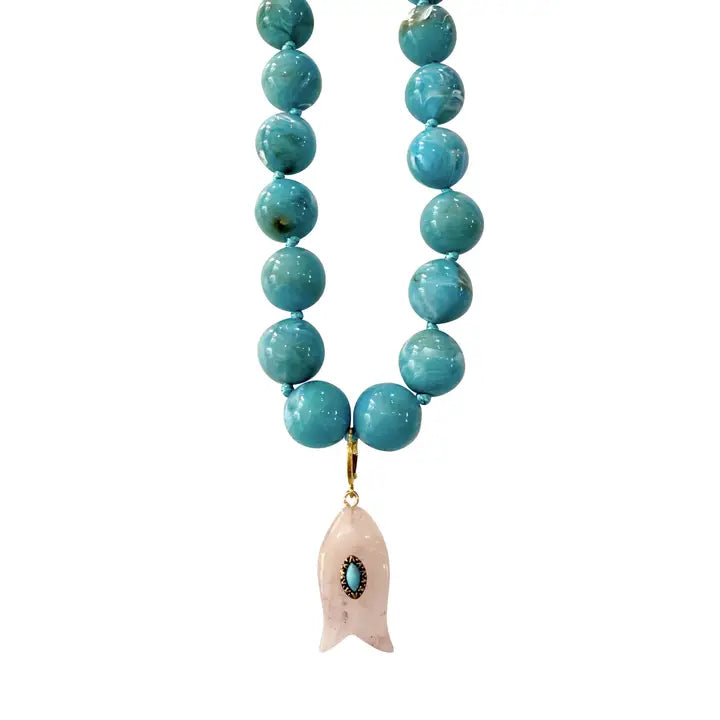 Kiawah Beaded Fish Charm Necklace Turquoise