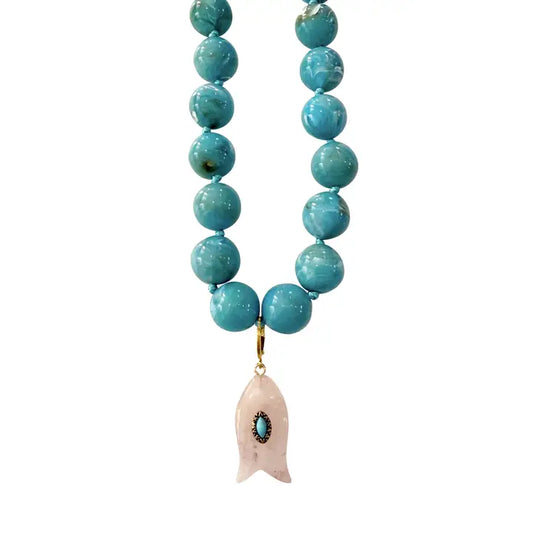 Kiawah Beaded Fish Charm Necklace Turquoise