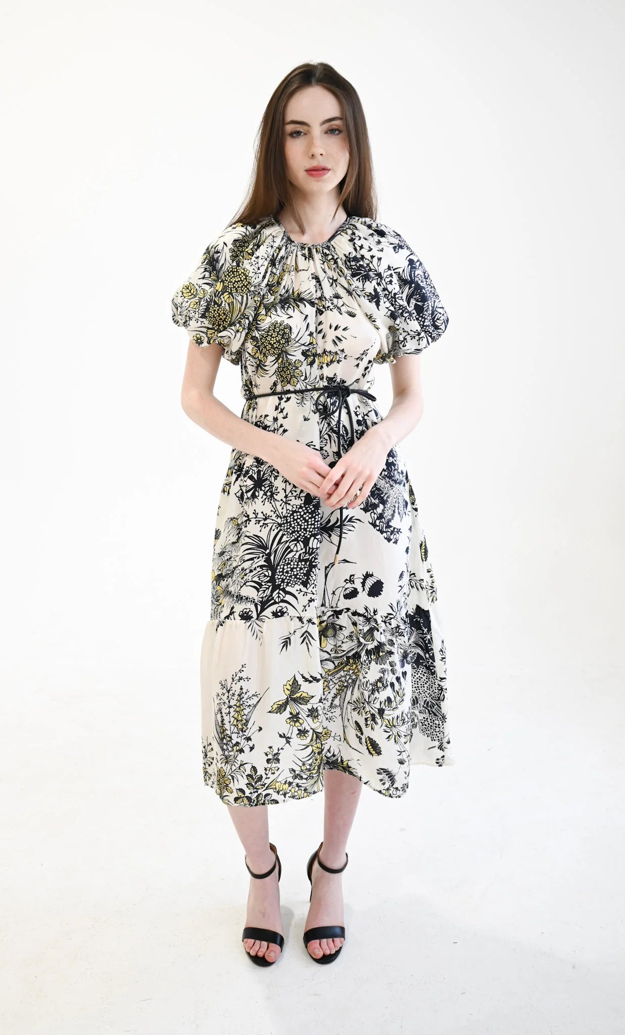 Gathered Neck Dress Floral Panel