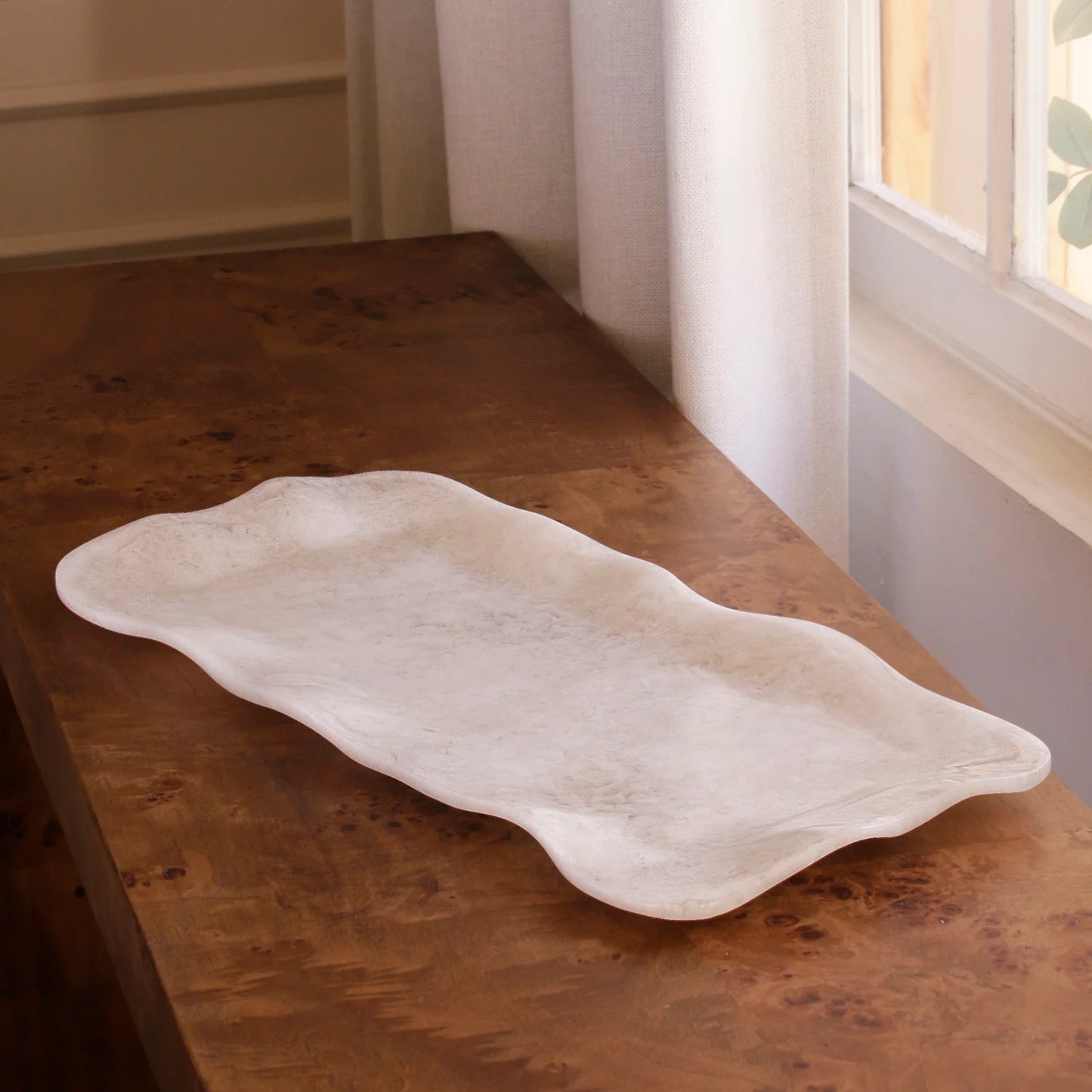 Resin Alabaster Long Rectangle Tray White Swirl