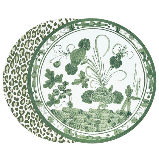 Vida Faenza & Cheetah Reversible Round Placemats White & Green