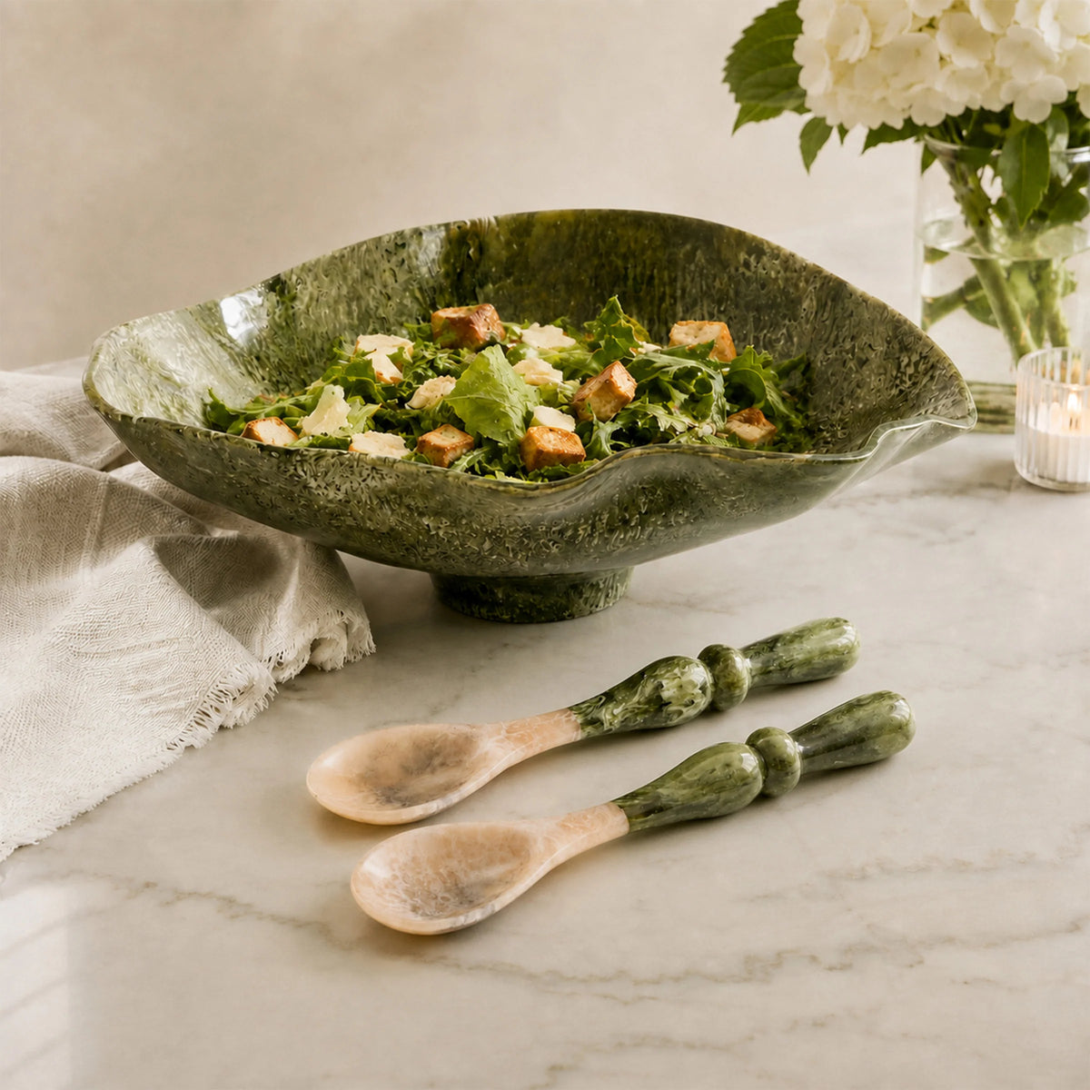 Resin Malachite Salad Servers Green