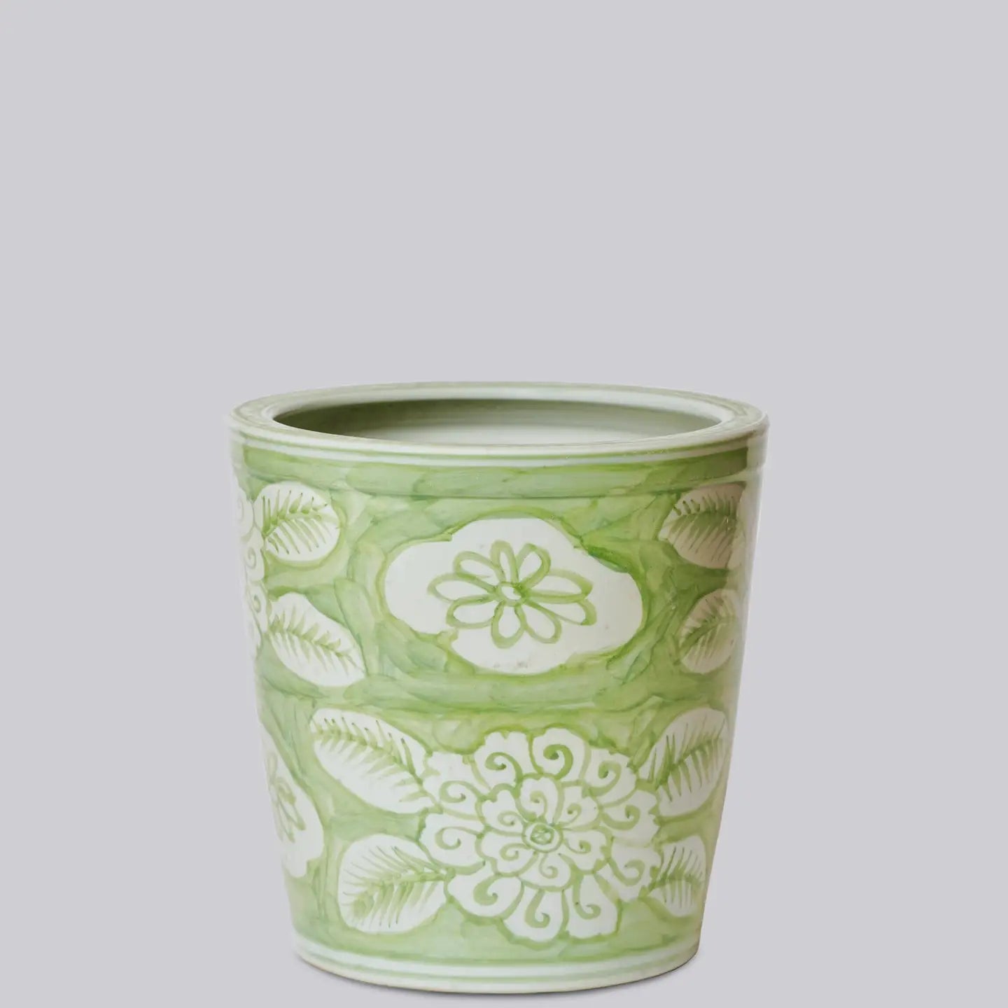 Green & White Porcelain Floral Planter