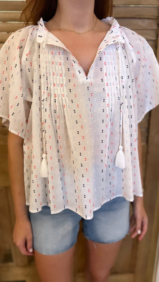 Peasant Top White Swiss Dot