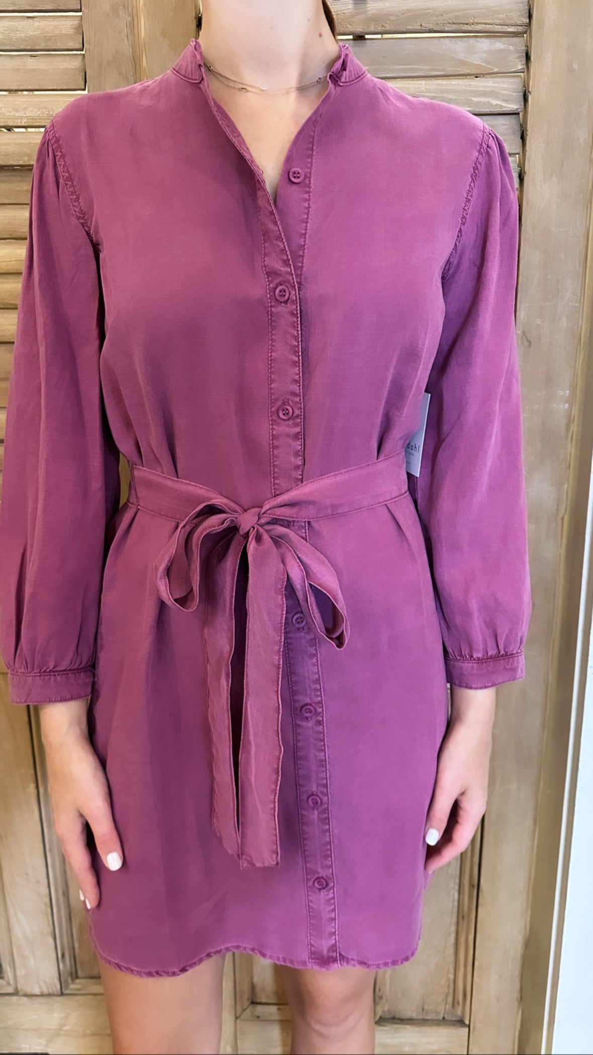 Belted Shirt Dress Purple Berry