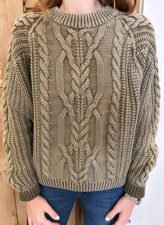 Frankie Cable Sweater Olive Stone