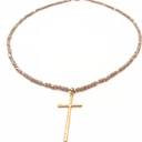 Hammered Gold Prayer Cross Necklace Champagne