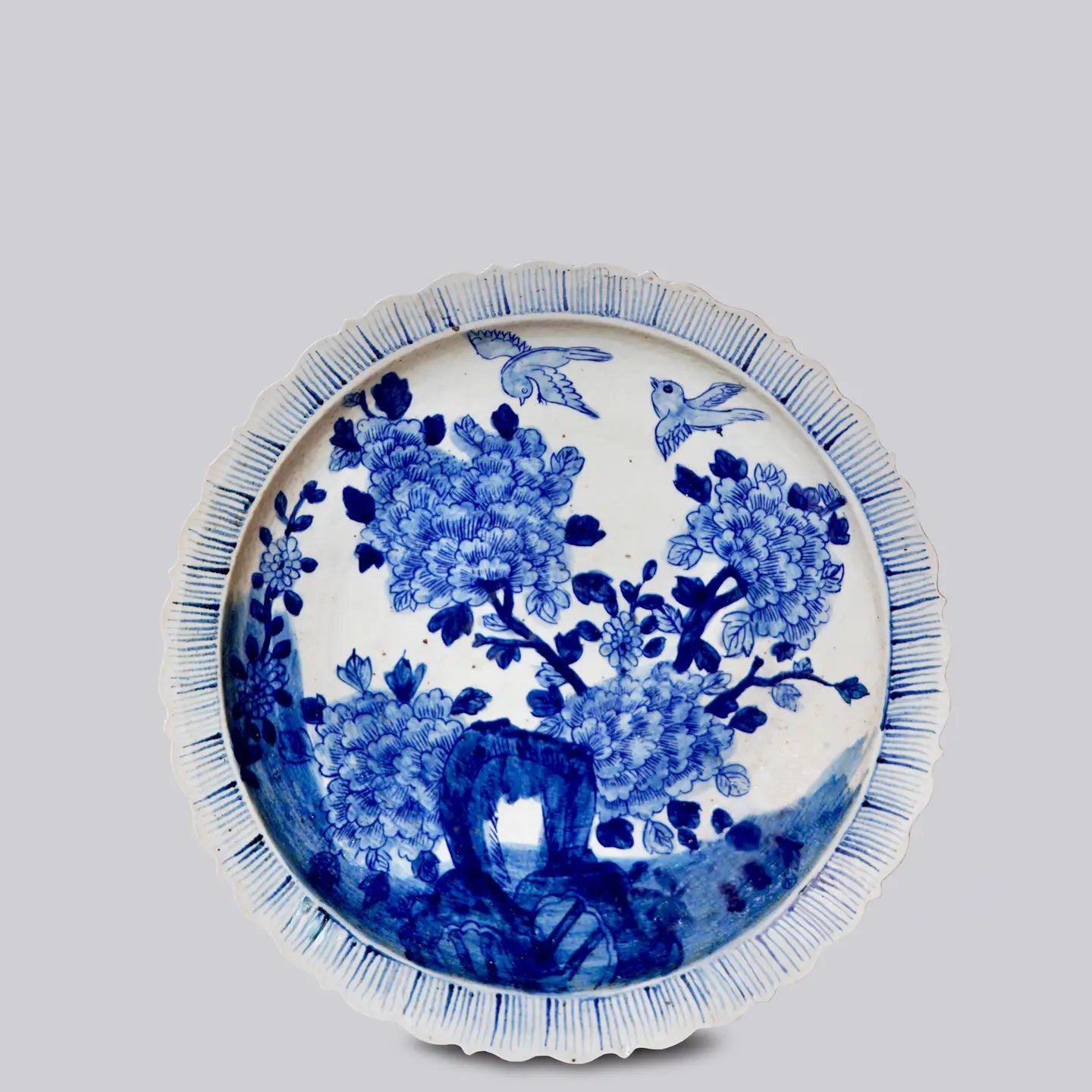 BW Porcelain Bird & Flower Platter