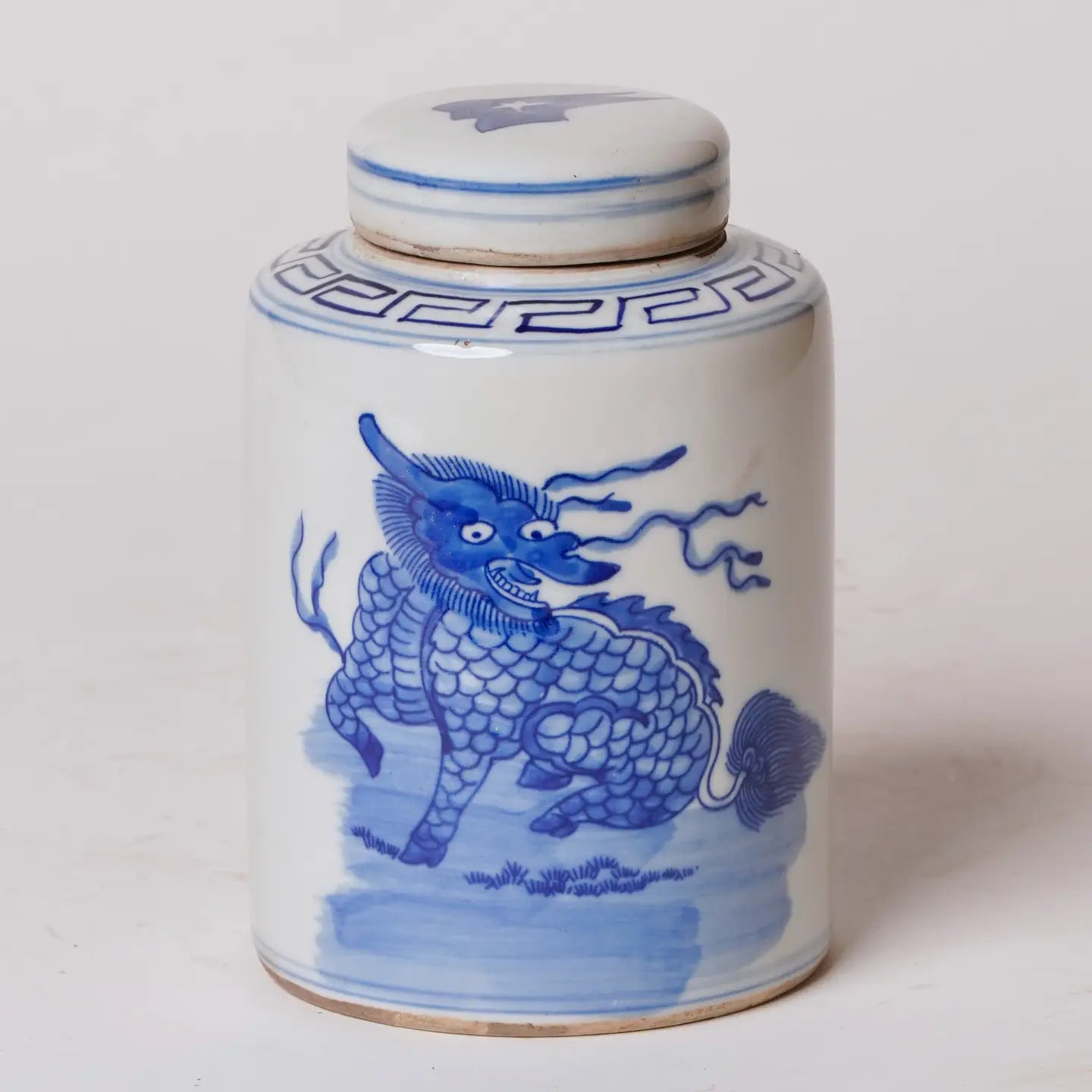 Blue and White Porcelain Mythical Creature Cylinder Caddy