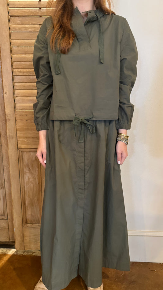 Poplin Button Front Skirt Kale