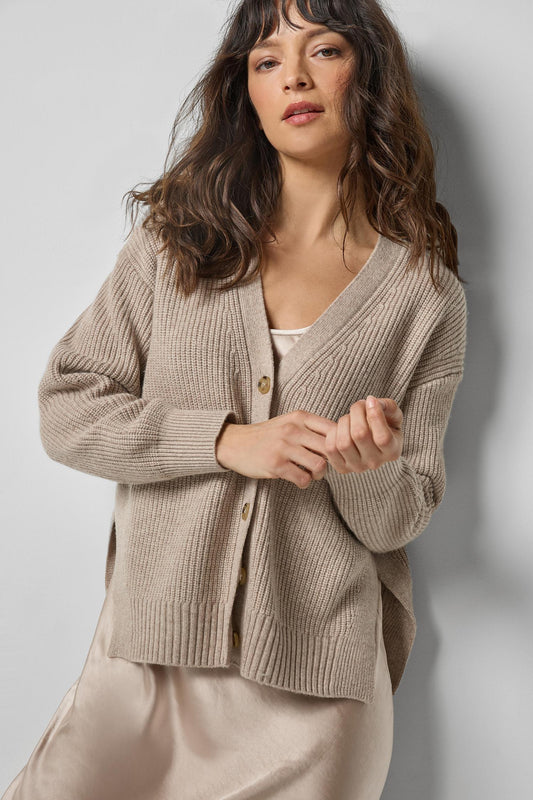 Relaxed Side Vent Cardigan Wheat