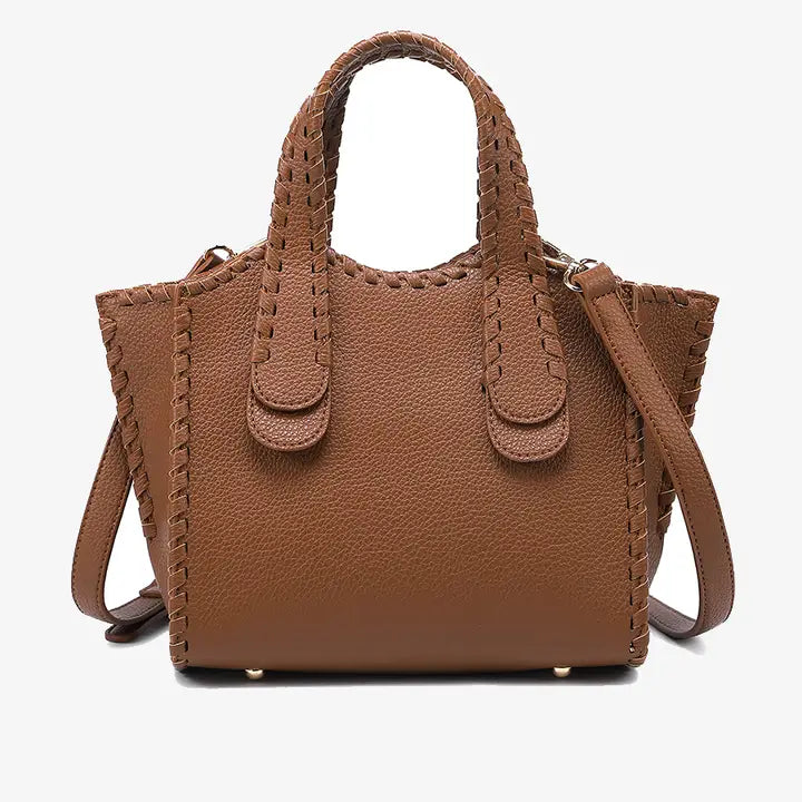 Marla Whipstitch Shaped Satchel Brown