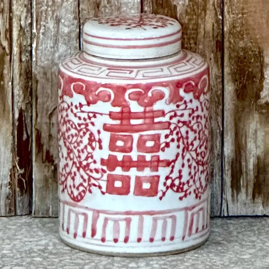 Red and White Porcelain Double Happiness Cylinder Caddy