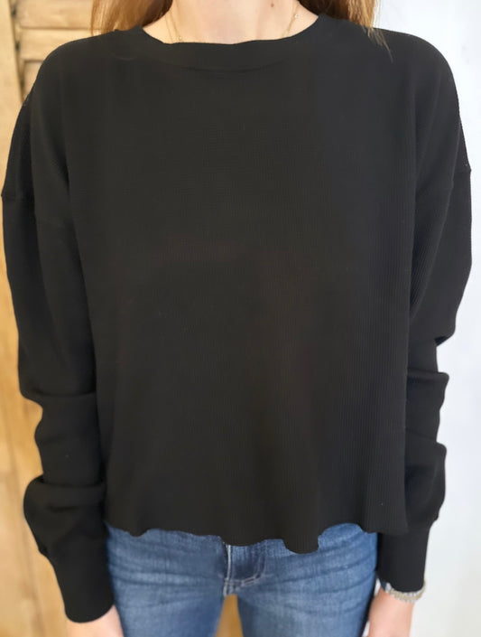 Waffle Pullover Crewneck Sweatshirt True Black