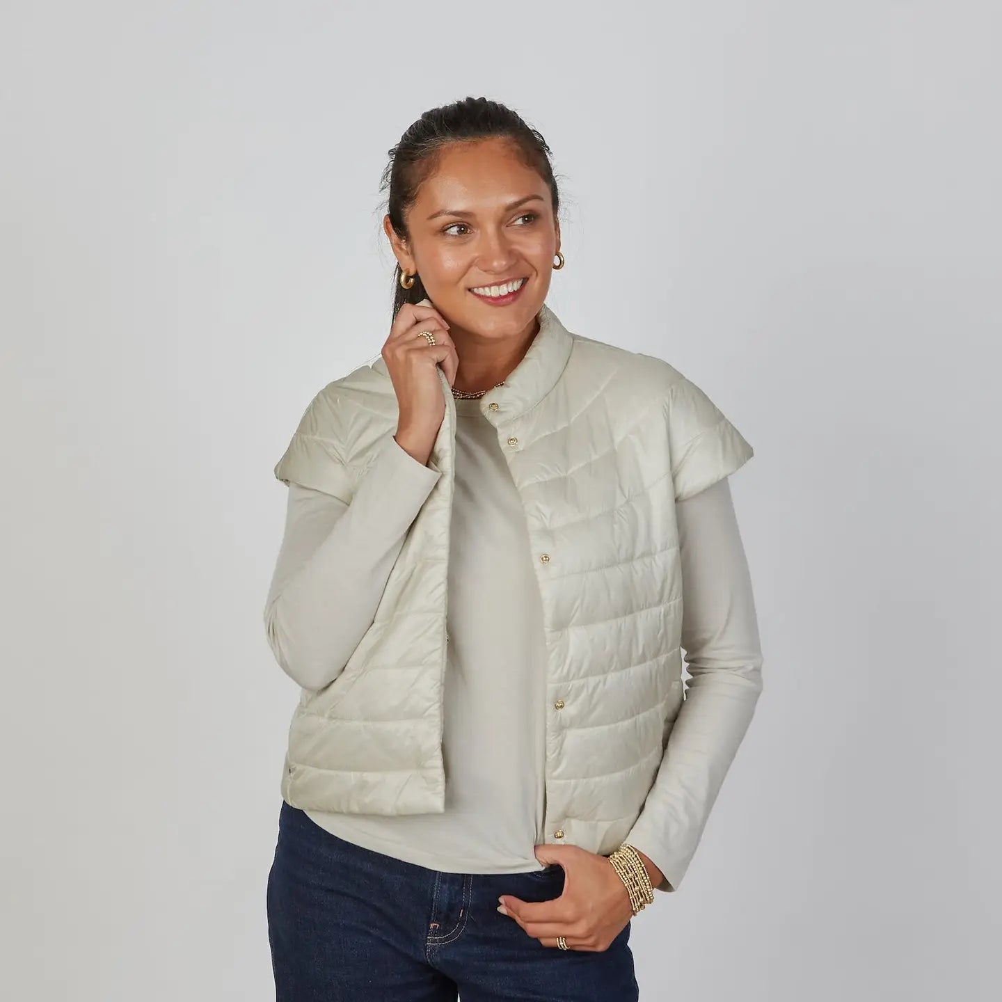 Caroline Cap Sleeve Vest in Champagne