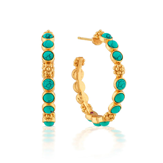 Turquoise Berry Gem Medium Hoop Earrings