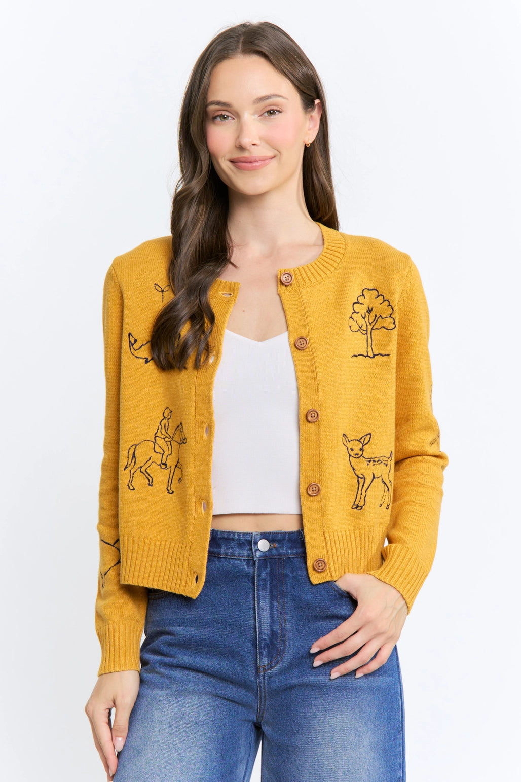 Cardigan with Animal & Nature Motifs
