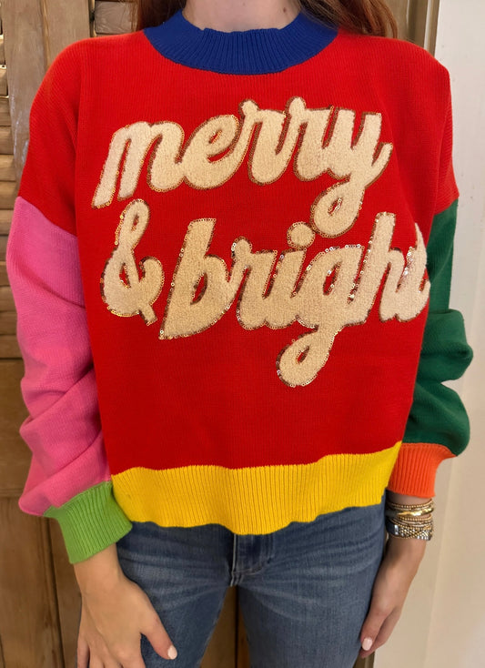 Colorblock Fuzzy Merry & Bright Sweater