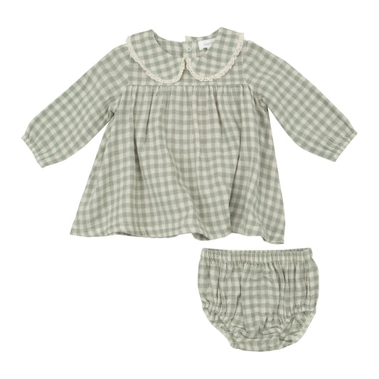 Mini Green Gingham Peter Pan Collar Dress/Diaper Cover