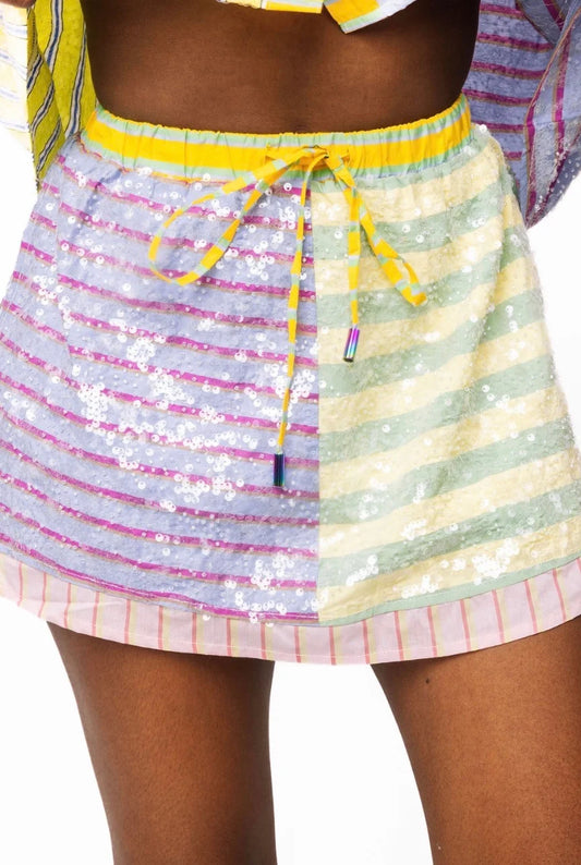 Multi Sequin Colorblock Stripe Skort