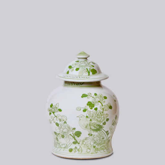 Medium Green & White Porcelain Bird & Flower Temple