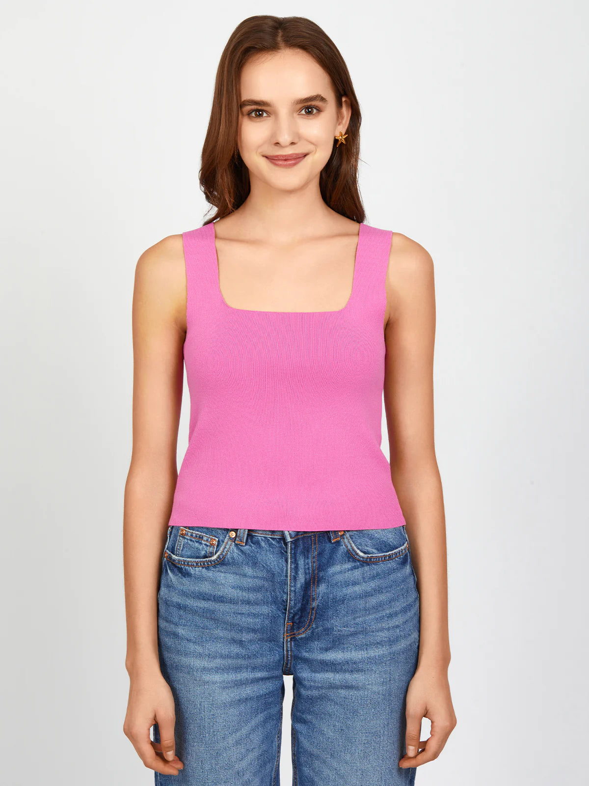 Eva Square Neck Tank Shocking Pink