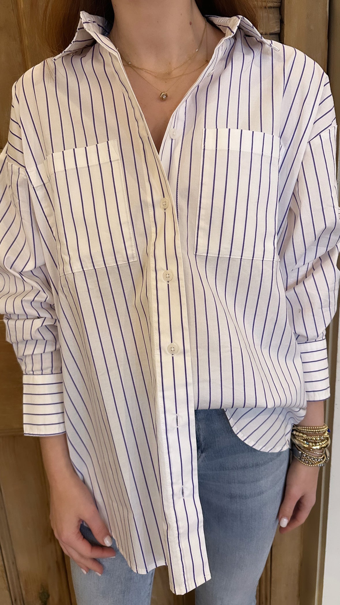 Rena Buttondown Tunic Shirt Violette Stripe