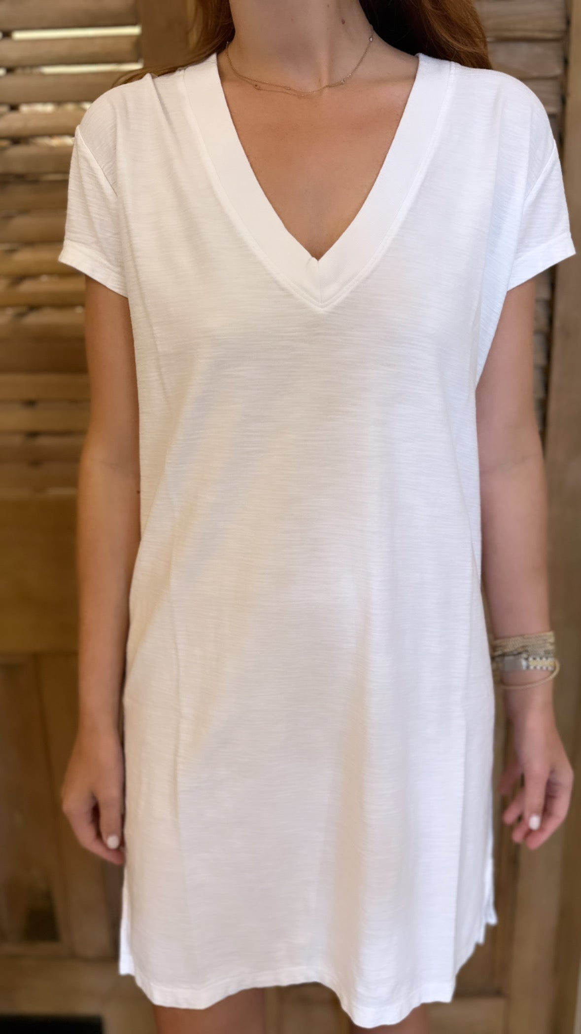 Japanese Jersey V Neck Dress-White