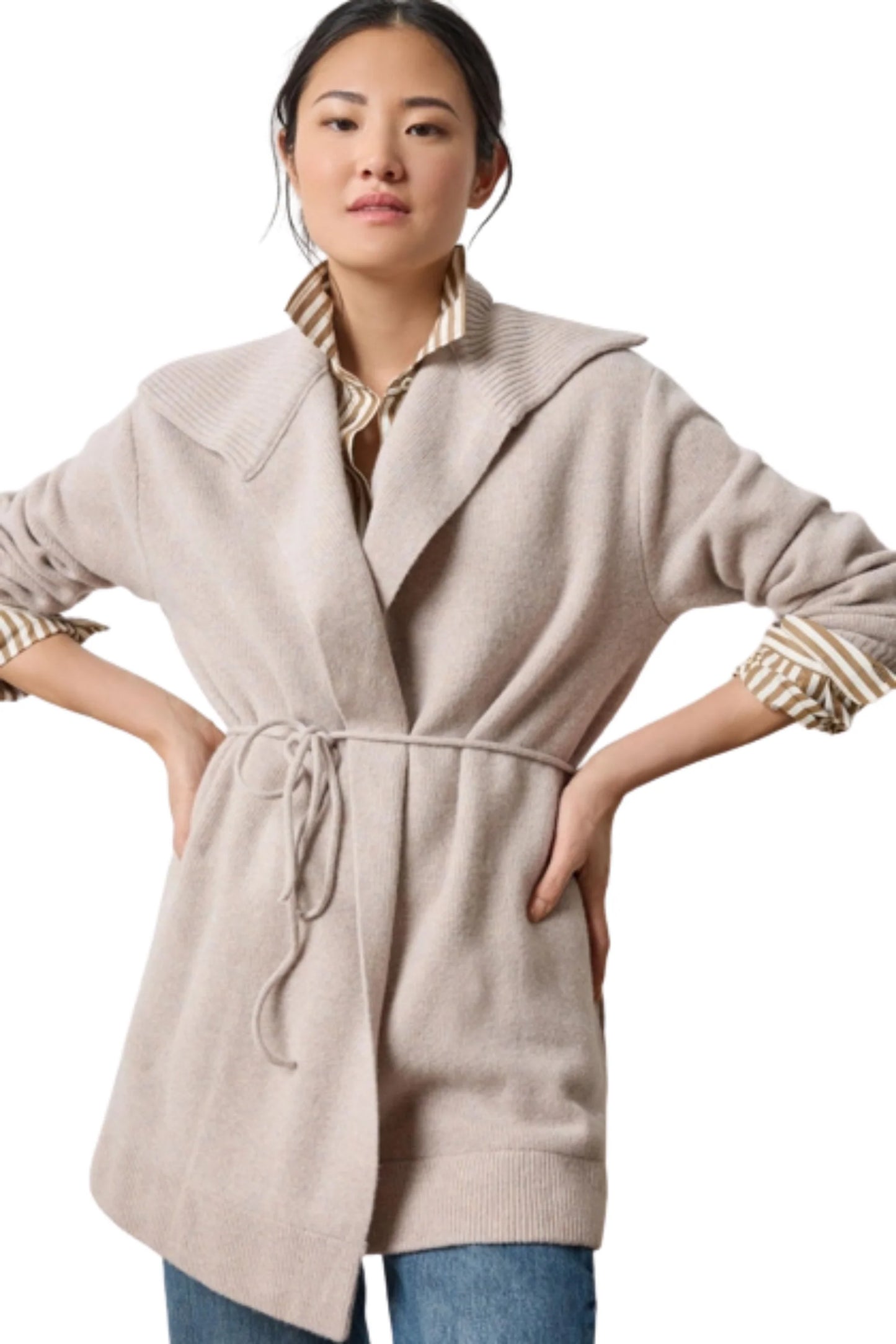 Notch Collar Open Cardigan Quartz