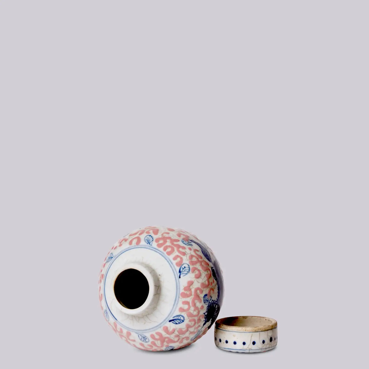 Red and Blue Porcelain Lion Round Storage Jar