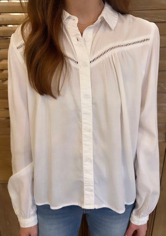 Ladder Trim Long Sleeve Shirt White