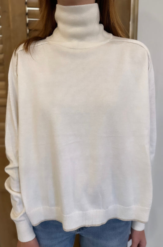 Easy Turtleneck Sweater Tipping Pearl